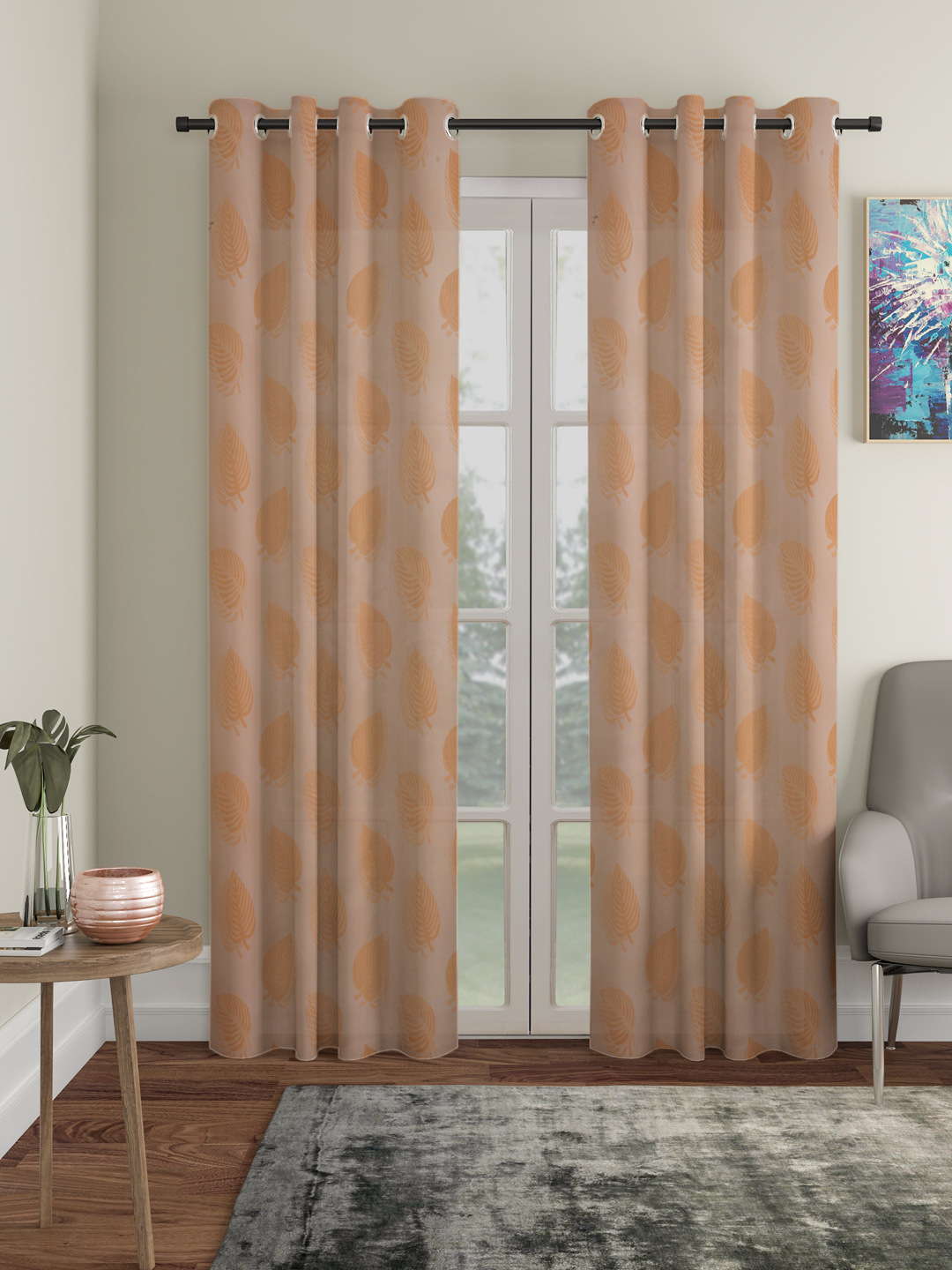 Floral Design Door Curtain Pack of 2