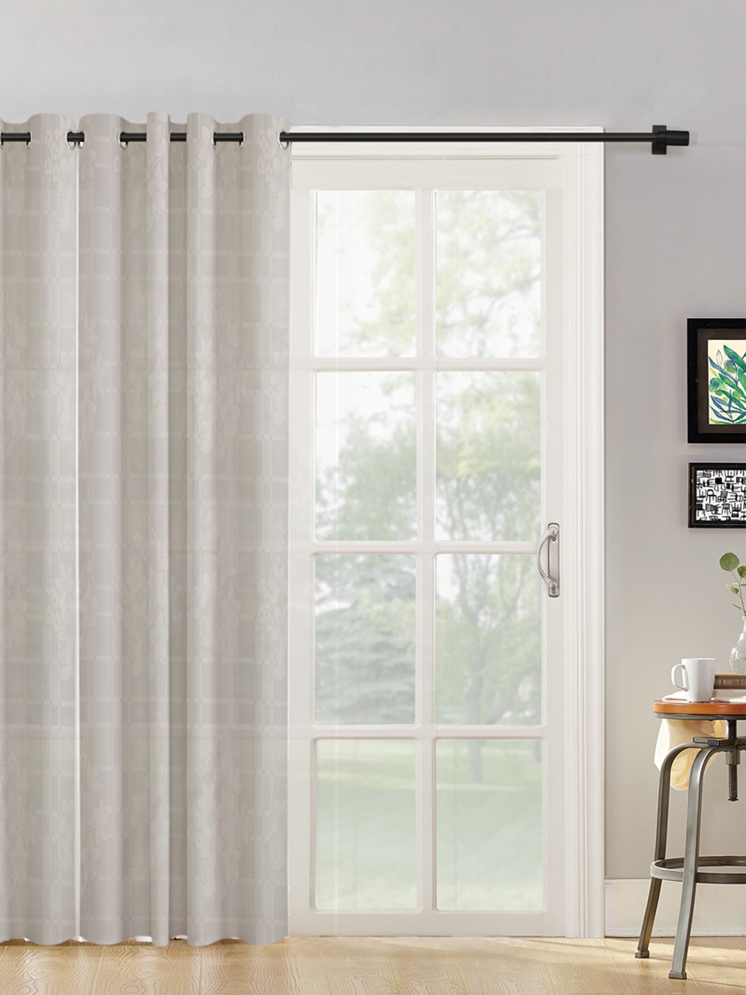 Checkered Floral Design XL Door Curtain Pack of 1
