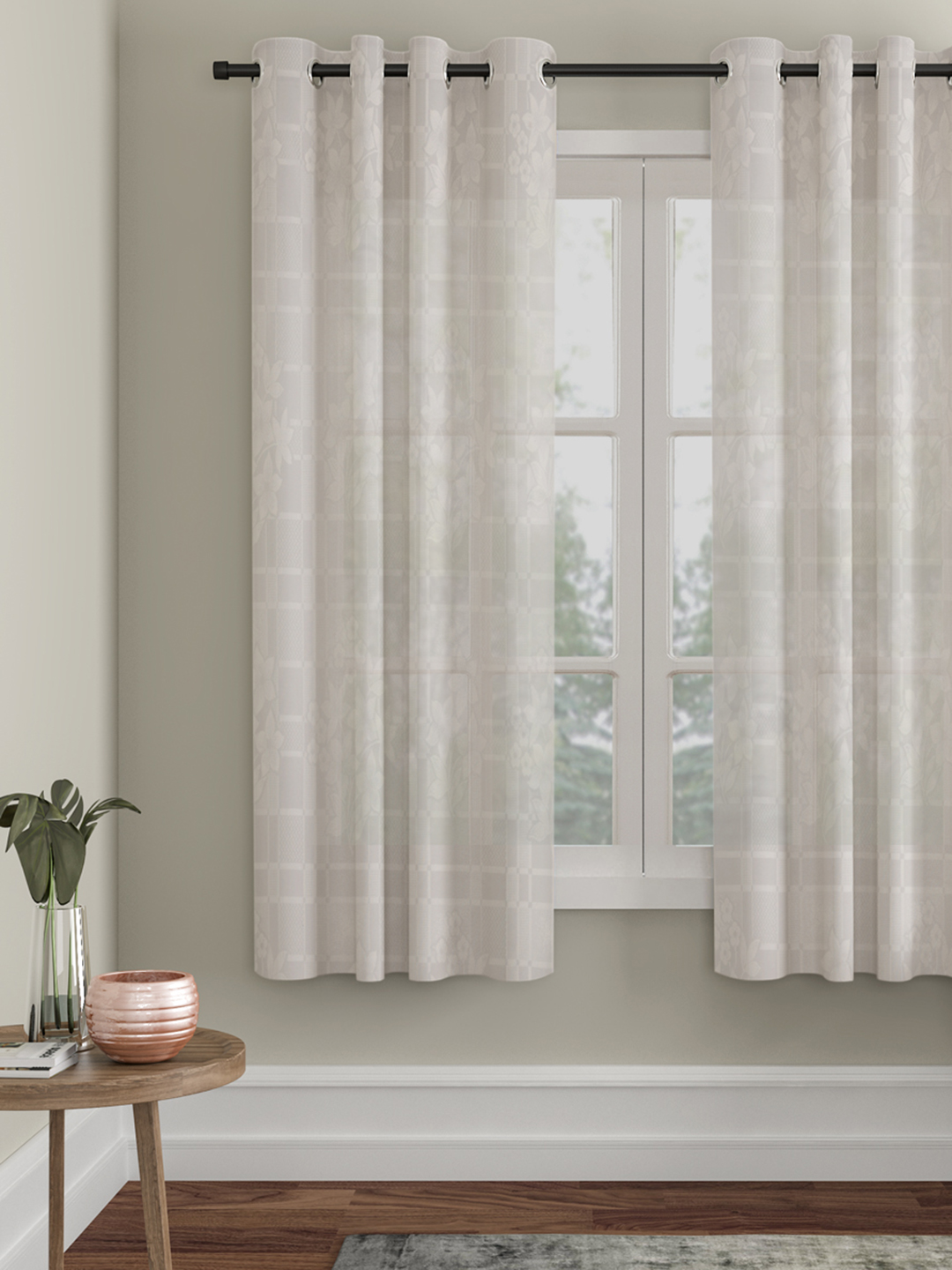 Checkered Floral Design Window Curtain Pack of 1