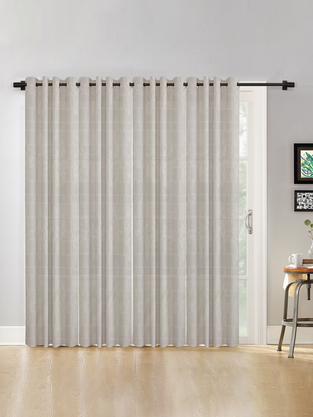 Checkered Floral Design XL Door Curtain Pack of 4