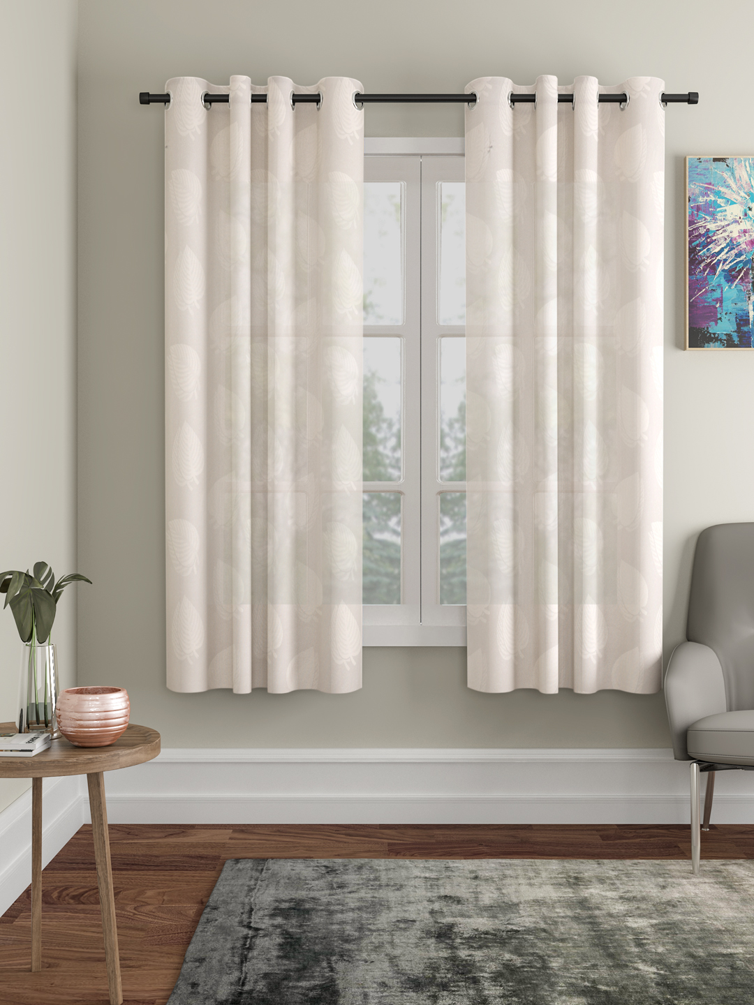 Floral Design Window Curtain Pack of 2