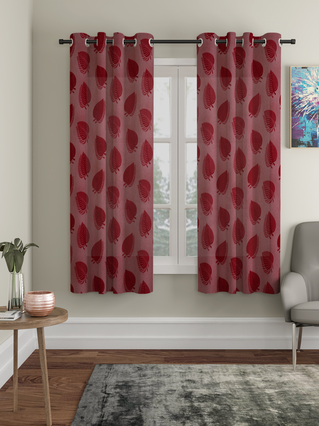 Floral Design Window Curtain Pack of 2
