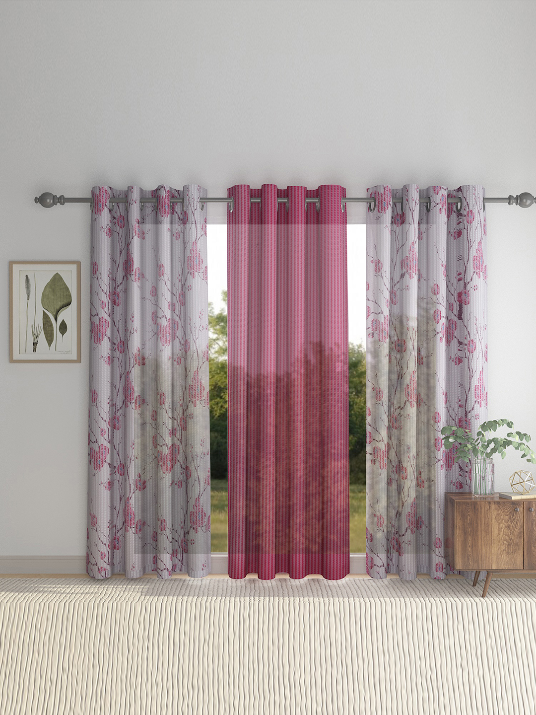 Floral Design Door Curtain Pack of 3