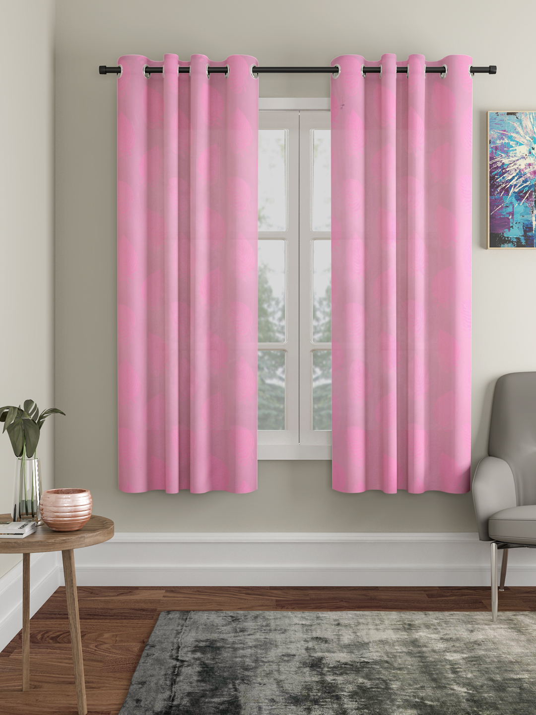 Floral Design Window Curtain Pack of 2