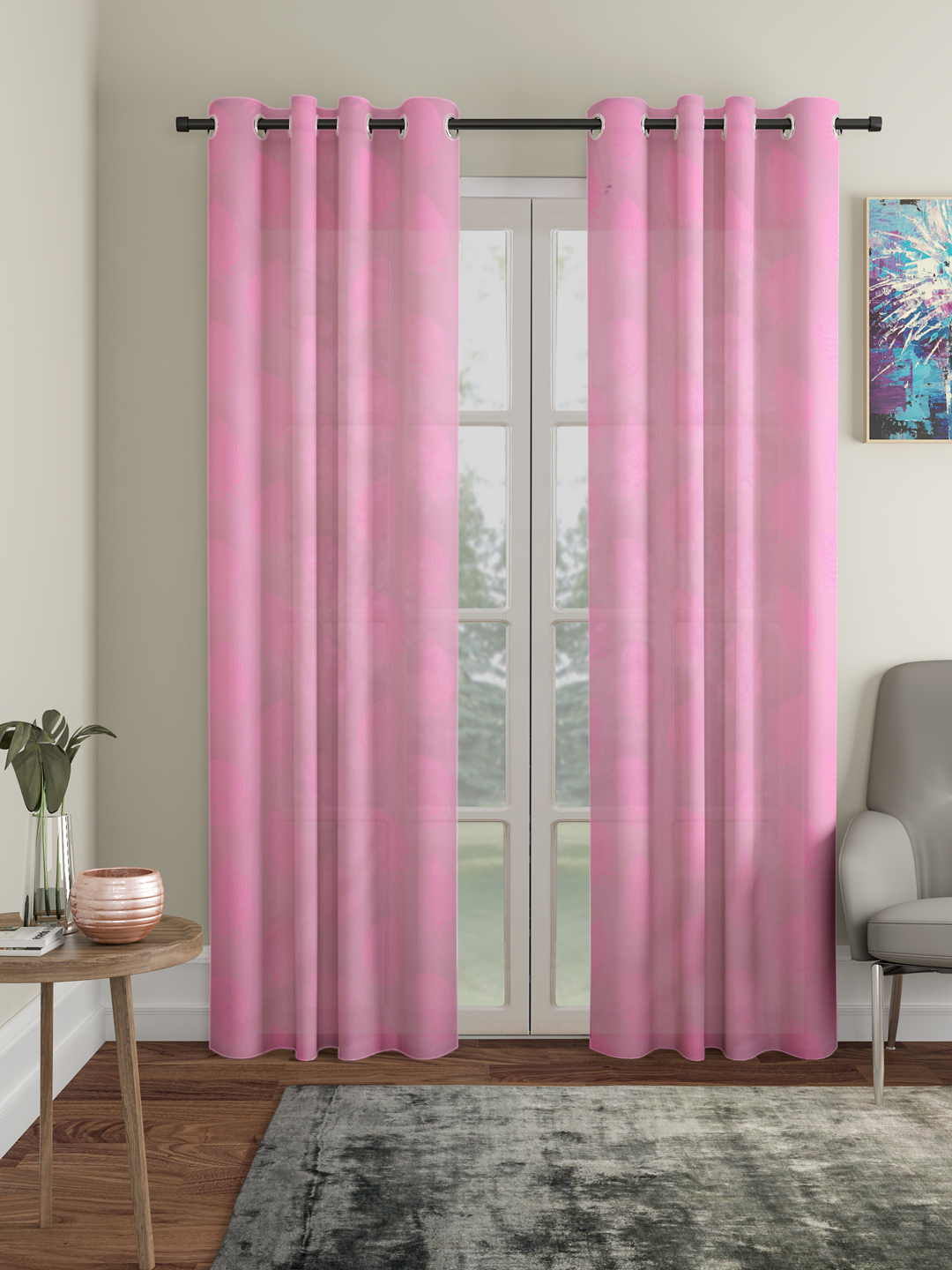 Floral Design Door Curtain Pack of 2