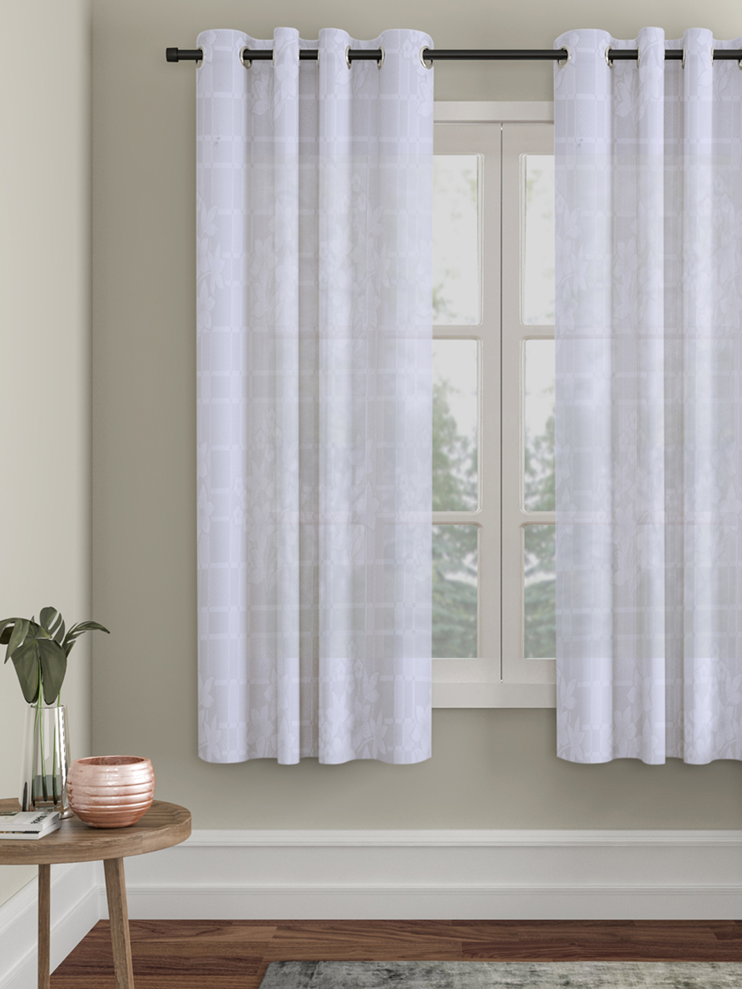 Checkered Floral Design Window Curtain Pack of 1