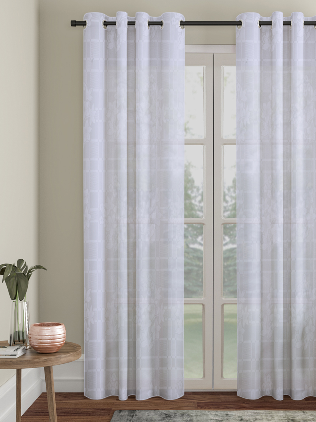 Checkered Floral Design Door Curtain Pack of 1