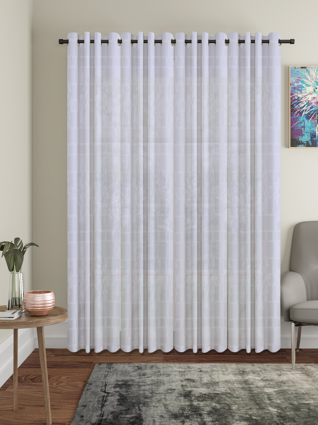 Checkered Floral Design Door Curtain Pack of 4