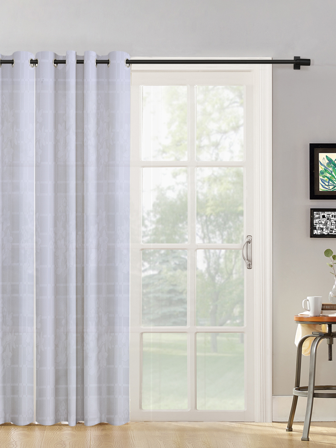 Checkered Floral Design XL Door Curtain Pack of 1