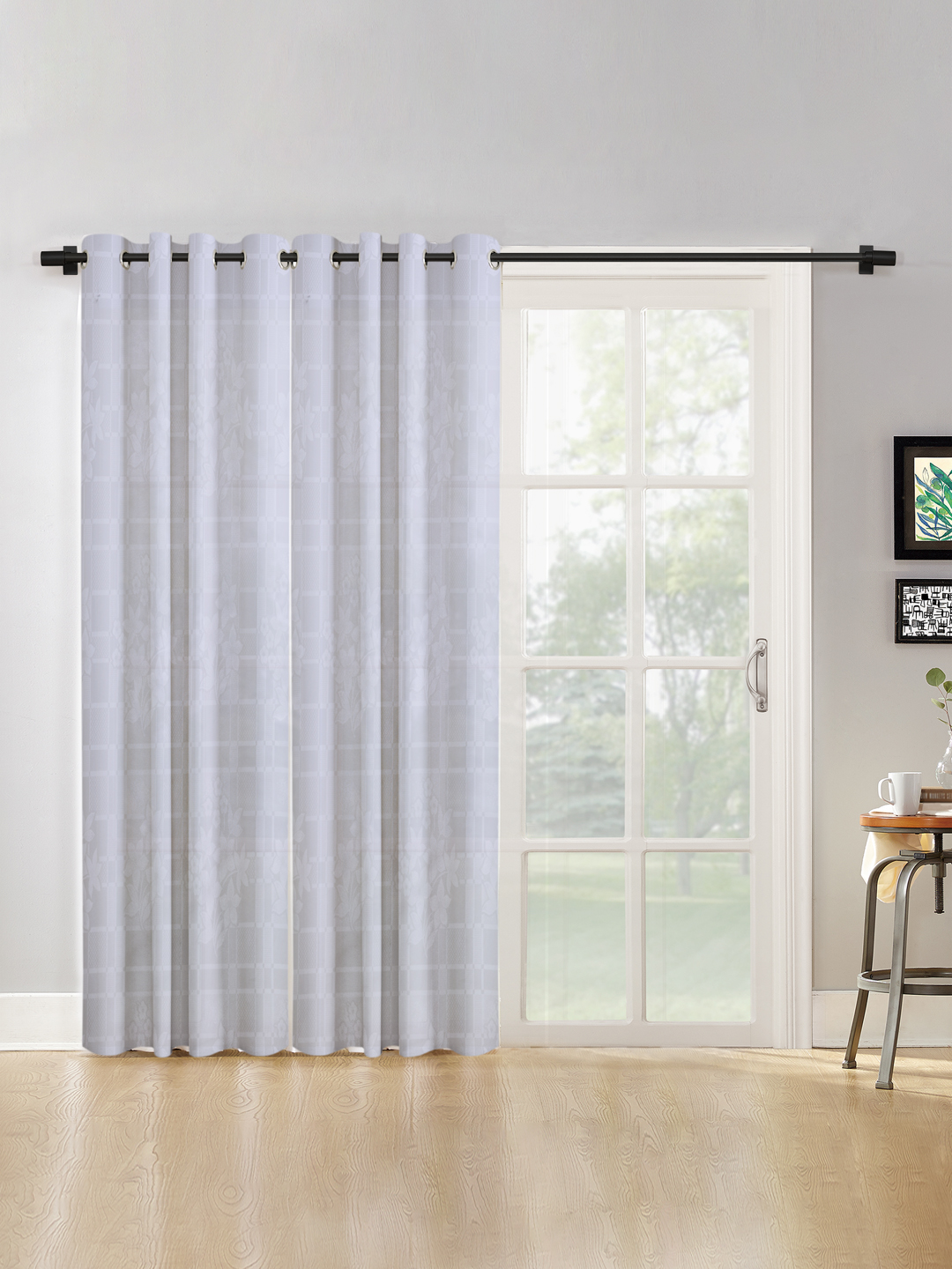 Checkered Floral Design XL Door Curtain Pack of 2