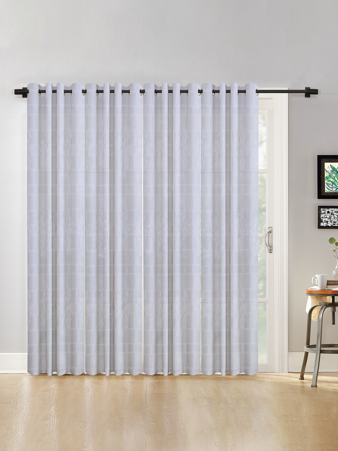 Checkered Floral Design XL Door Curtain Pack of 4