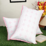 HOSTA HOMES Set of 2 Geometric Embroidered Pure Cotton Pillow Covers with Zip Closure - Pink & White