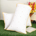 HOSTA HOMES Set of 2 Floral Embroidered Pure Cotton Pillow Covers with Zip Closure - White & Yellow