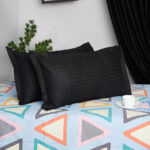 HOSTA HOMES Set of 2 Striped Cotton Pillow Covers with Zip Closure - Black