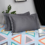 HOSTA HOMES Set of 2 Striped Cotton Pillow Covers with Zip Closure - Grey