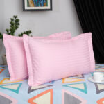 HOSTA HOMES Set of 2 Striped Cotton Pillow Covers with Zip Closure - Pink