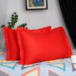 HOSTA HOMES Set of 2 Striped Cotton Pillow Covers with Zip Closure - Red