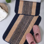 Striped Pattern Anti Skid Bath Mats Pack of 2 (16 X 24 Inch) By Hosta Homes - Blue