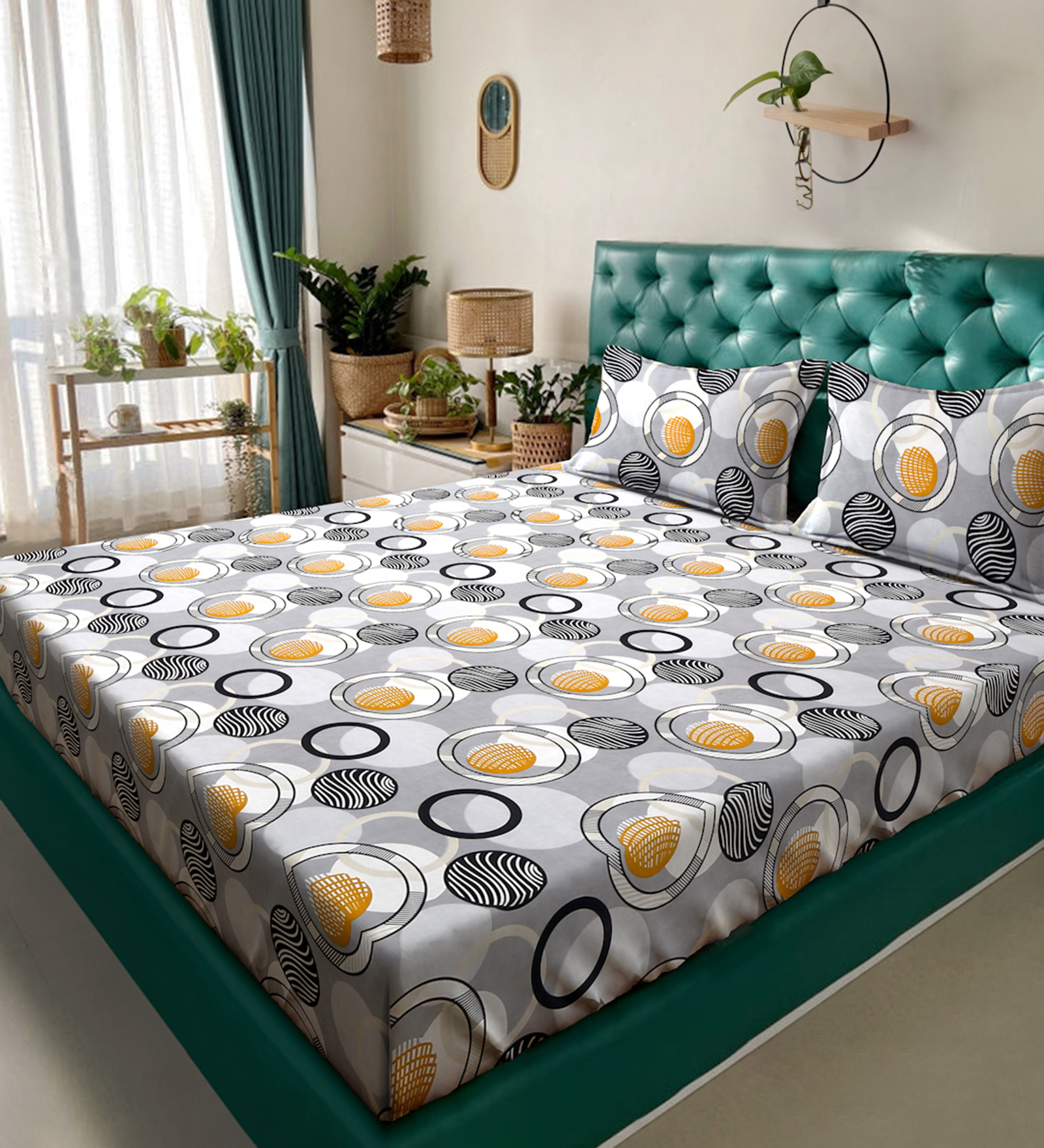 280 TC Mixed Cotton Queen Size Fitted Bed Sheet With 2 Pillow Covers By Hosta Homes